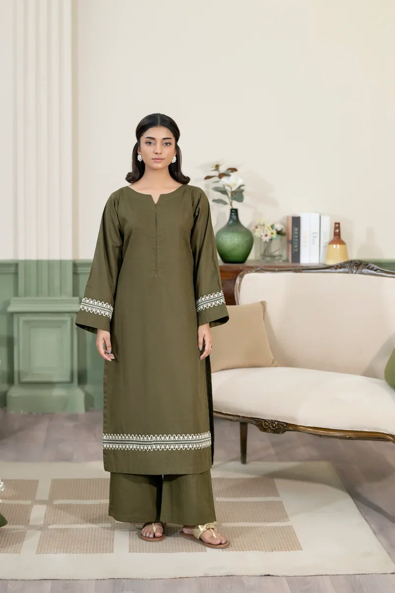 KW-103 Olive Green Khaddar 2 Piece Suit