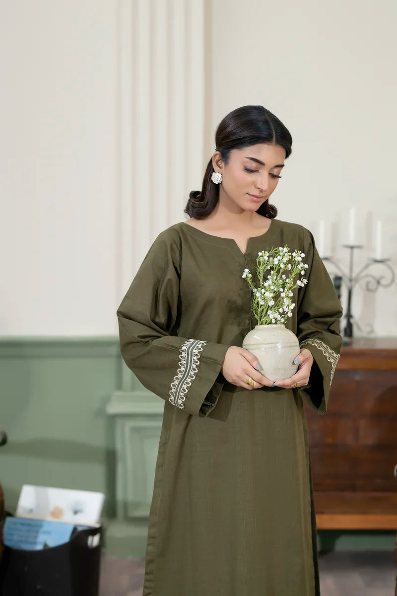 KW-103 Olive Green Khaddar 2 Piece Suit